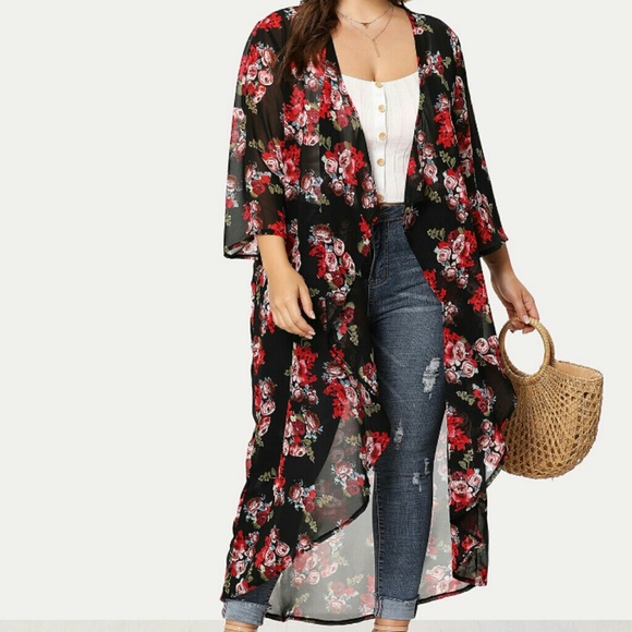 💋🐝SALE🐝💋  Floral Print Dip Hem Kimono - Picture 6 of 8
